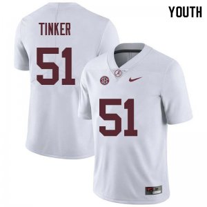 NCAA Youth Alabama Crimson Tide #51 Carson Tinker Stitched College Nike Authentic White Football Jersey SH17A40GM